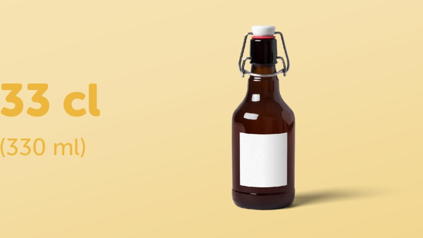 Bierfles 33cl type Steinie vierkant etiket