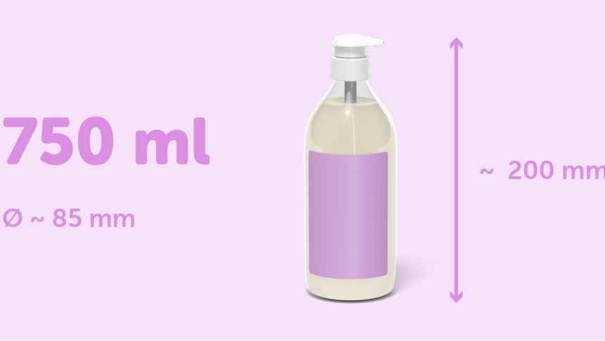 Cosmeticafles 750ml voorzien van rechthoekig etiket