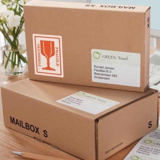 Avery waarschuwingsetiketten voor pakketjes toepassingsvoorbeeld