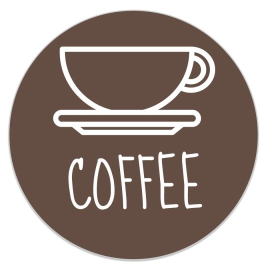 Gratis designs en ontwerpen van koffie, kopjevoor stickers en etiketten voor thuis.