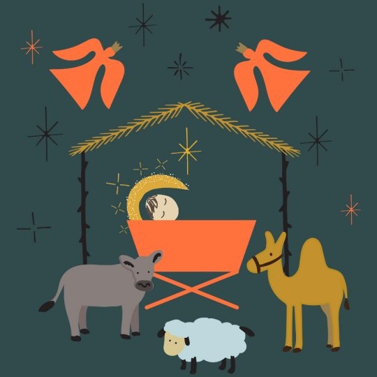 Avery gratis ontwerpen en deisgns met kerststal voor kerst stickers en etiketten.