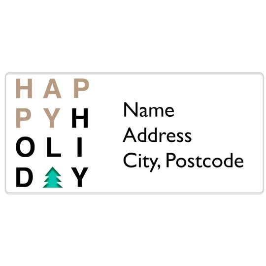 Avery gratis ontwerpen en deisgns met happy holiday voor kerst stickers en etiketten.