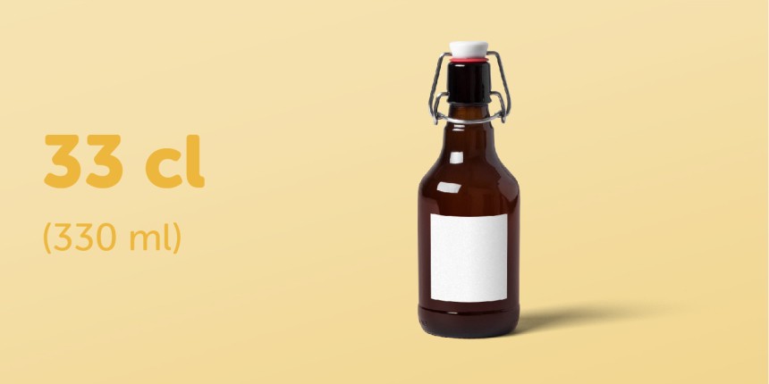 Bierfles 33cl type Steinie vierkant etiket