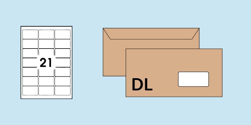 Adresetiketten voor DL enveloppen 21 op een A4 vel