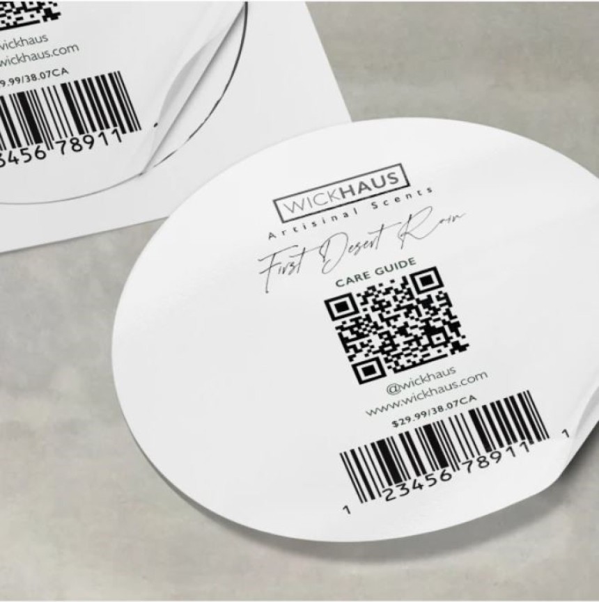 Etiket voor kaarsen met barcode en QR code