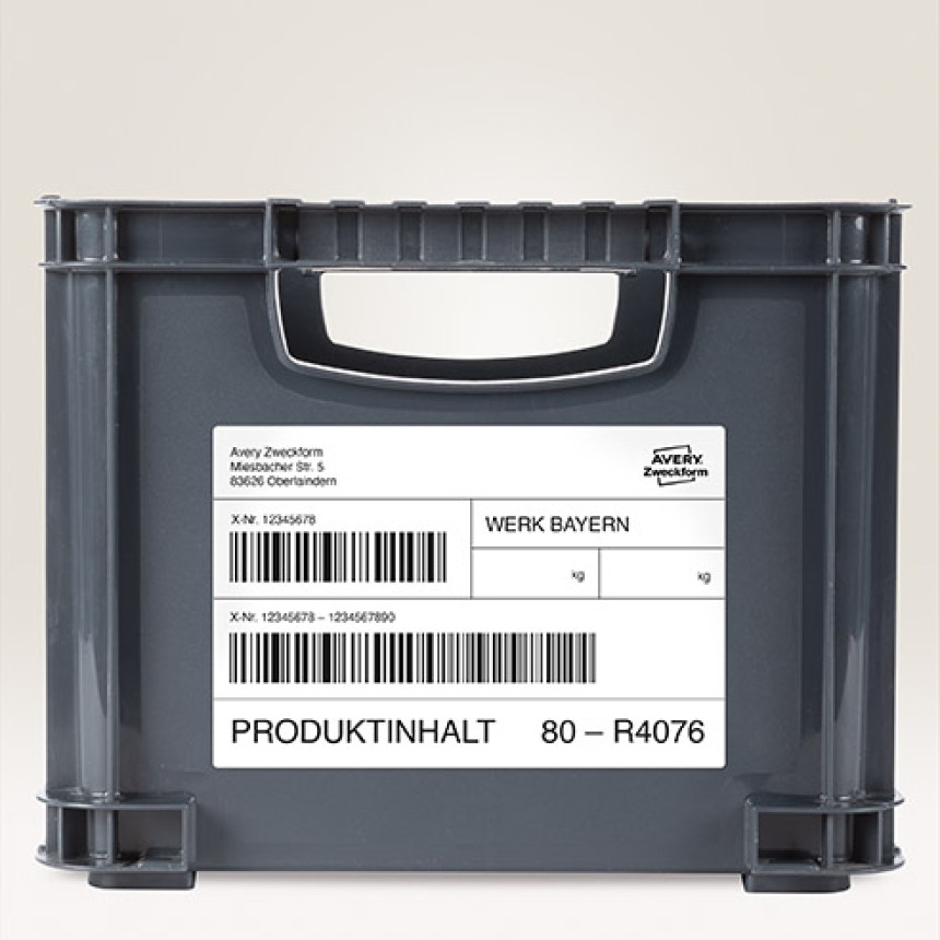 Magazijnkrat met inventarisatie identificatie sticker