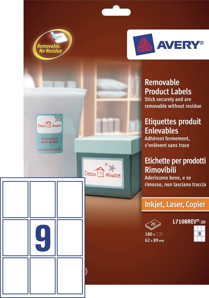 thumbnail: Avery Productetiketten 62x42mm Bruin Kraft - 18 Per Vel - 360 Etiketten L7110-20