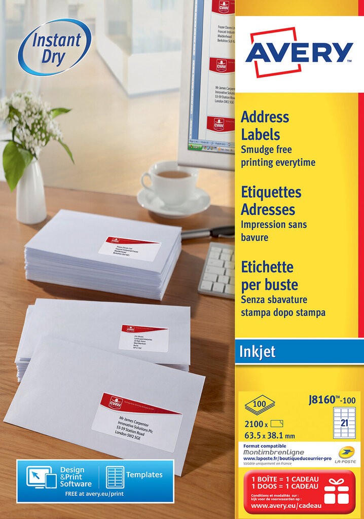 Adresetiketten J8160100 Avery