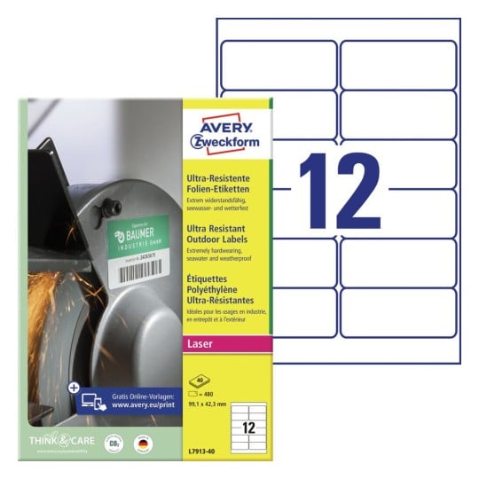 Ultra-resistente etiketten L7913-40 Inhoud: 480 Etiketten / 40 Vellen