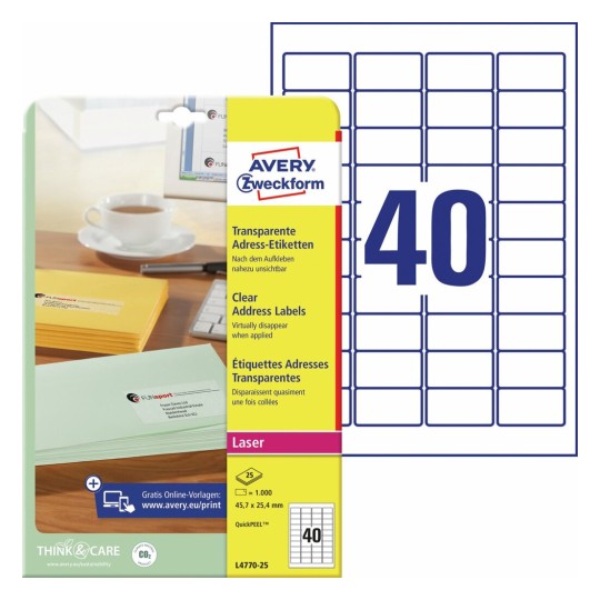 Adresetiketten L4770-25 Inhoud: 1.000 Etiketten / 25 Vellen