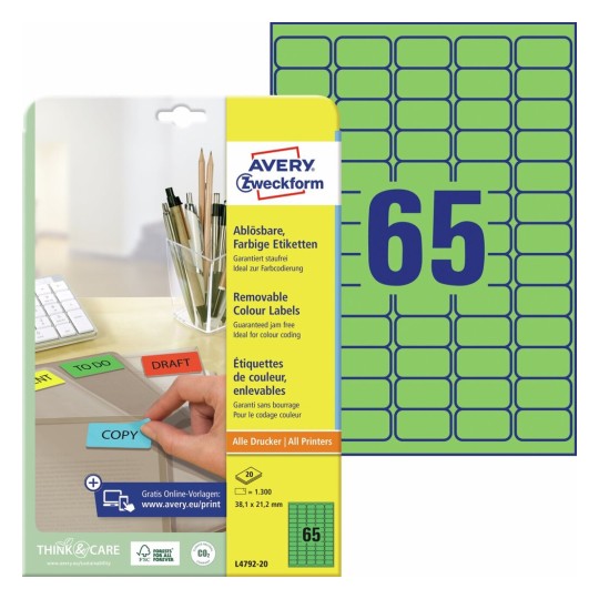 Gekleurde etiketten L4792-20 Inhoud: 1.300 Etiketten / 20 Vellen