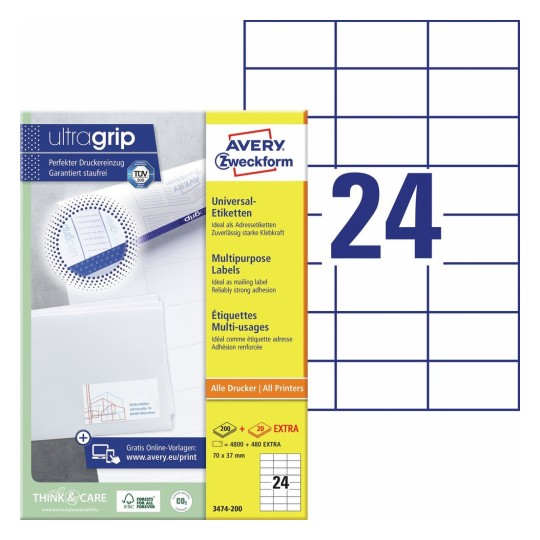 Universele etiketten 3474-200 Inhoud: 4.800 Etiketten / 200 Vellen