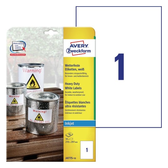 Weerbestendige etiketten J4775-10 Inhoud: 10 Etiketten / 10 Vellen