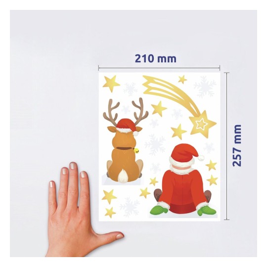 Raamfolie kerstman met rendier 52299 Inhoud: 9 Etiketten / 1 Vel
