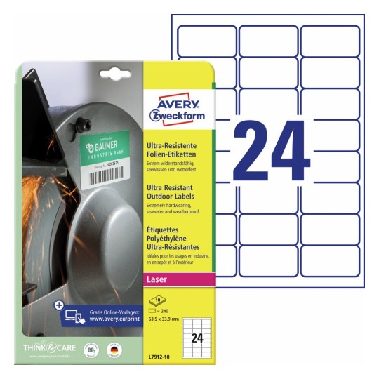 Ultra-resistente etiketten L7912-10 Inhoud: 240 Etiketten / 10 Vellen