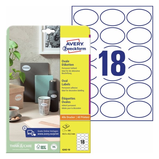Ovale productetiketten 6242-10 Inhoud: 180 Etiketten / 10 Vellen