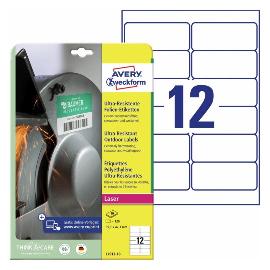Ultra-resistente etiketten L7913-10 Inhoud: 120 Etiketten / 10 Vellen