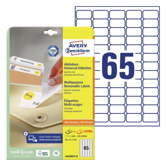 Afneembare universele etiketten L6026REV-25 Inhoud: 1.950 Etiketten / 25 Vellen