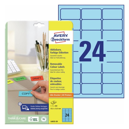 Gekleurde etiketten L6032-20 Inhoud: 480 Etiketten / 20 Vellen