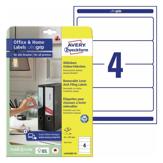 Afneembare ordnerrugetiketten, 10 vel L4761REV-10 Inhoud: 40 Etiketten / 10 Vellen