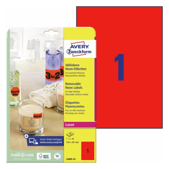 Neon Etiketten L6005-25 Inhoud: 25 Etiketten / 25 Vellen
