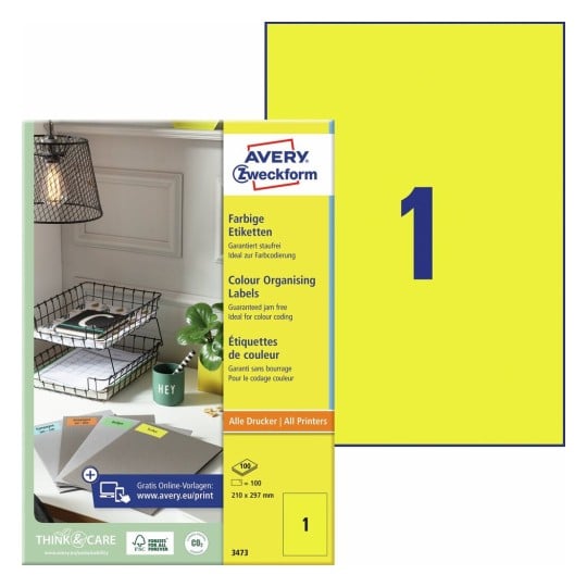 Gekleurde etiketten 3473 Inhoud: 100 Etiketten / 100 Vellen
