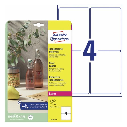 Crystal clear etiketten L7786-25 Inhoud: 100 Etiketten / 25 Vellen