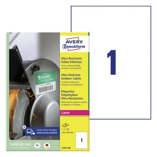 Ultra-resistente etiketten L7917-40 Inhoud: 40 Etiketten / 40 Vellen