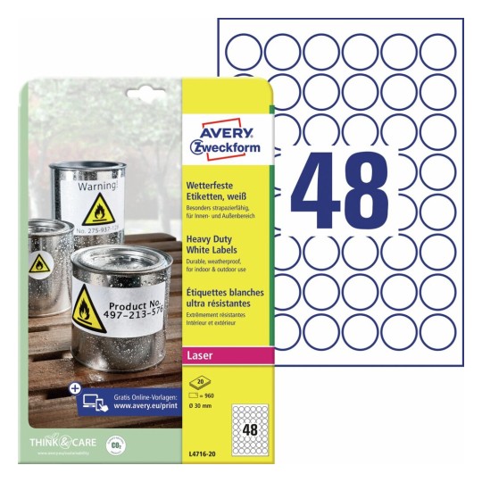 Weerbestendige etiketten L4716-20 Inhoud: 960 Etiketten / 20 Vellen