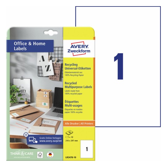 Gerecyclede universele etiketten, 10 vel LR3478-10 Inhoud: 10 Etiketten / 10 Vellen