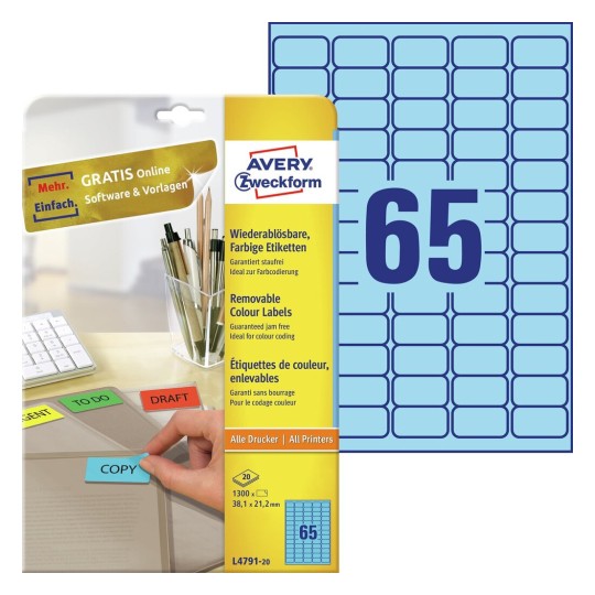 Gekleurde etiketten L4791-20 Inhoud: 1.300 Etiketten / 20 Vellen
