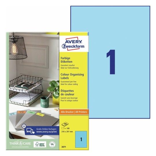 Gekleurde etiketten 3471 Inhoud: 100 Etiketten / 100 Vellen