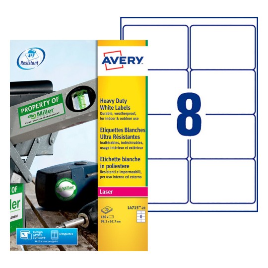 Weerbestendige etiketten L4715-20 Inhoud: 160 Etiketten / 20 Vellen