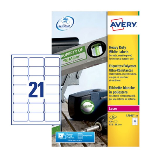 Weerbestendige etiketten L7060-20 Inhoud: 420 Etiketten / 20 Vellen