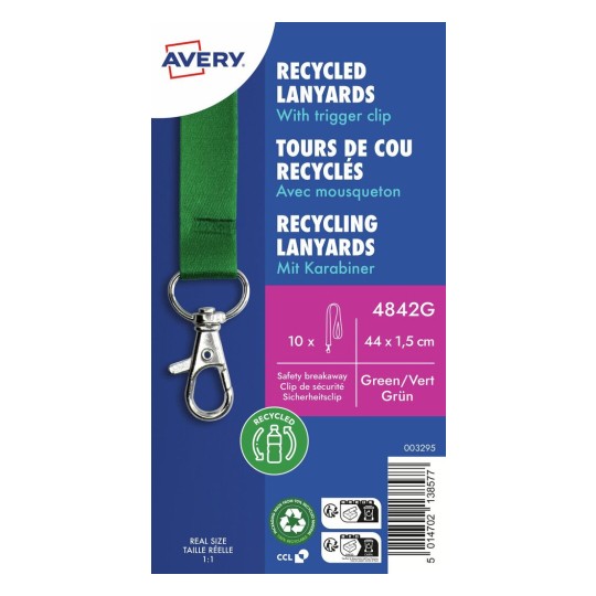 gerecyclede Lanyards van 100% gerecylced kunststof, groen 4842G Inhoud: 10 Lanyards