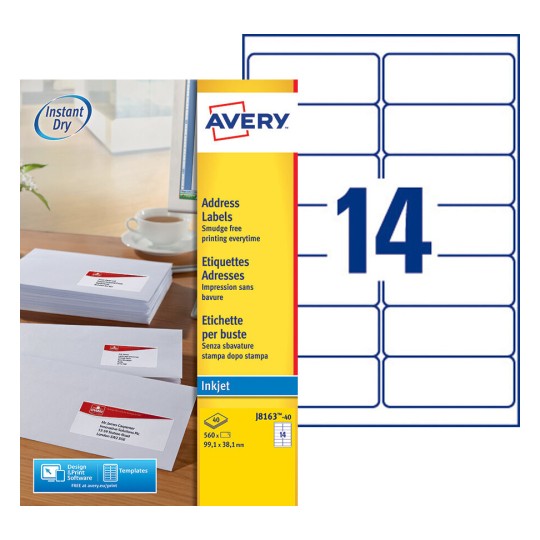 Adresetiketten J8163-40 Inhoud: 560 Etiketten / 40 Vellen