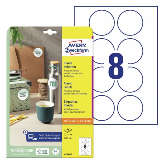 Ronde productetiketten 6227-10 Inhoud: 80 Etiketten / 10 Vellen