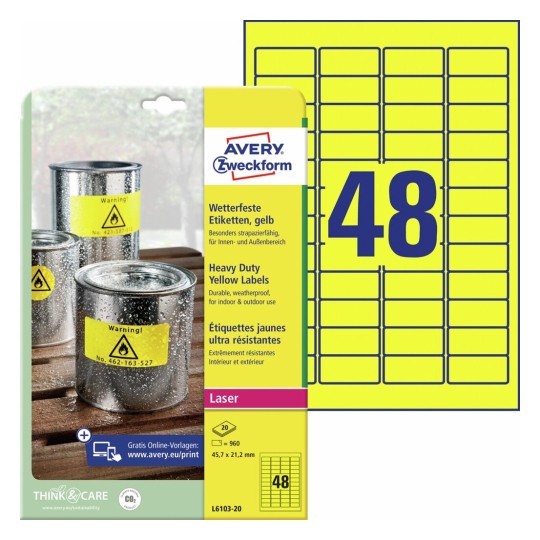 Weerbestendige etiketten L6103-20 Inhoud: 960 Etiketten / 20 Vellen