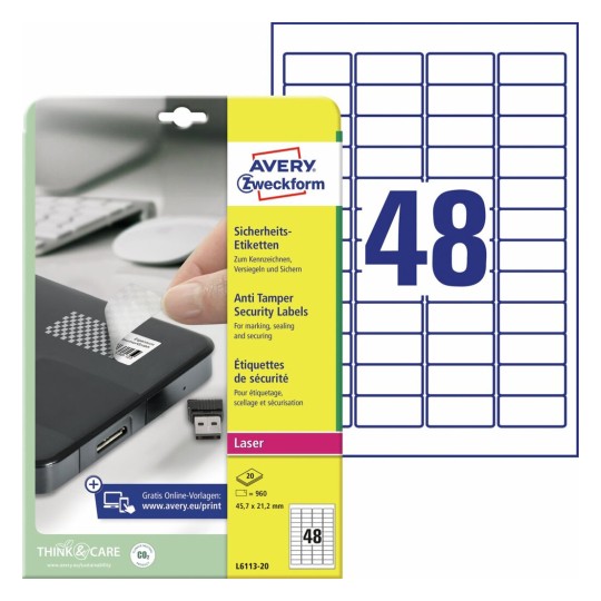 Anti-fraude etiketten L6113-20 Inhoud: 960 Etiketten / 20 Vellen