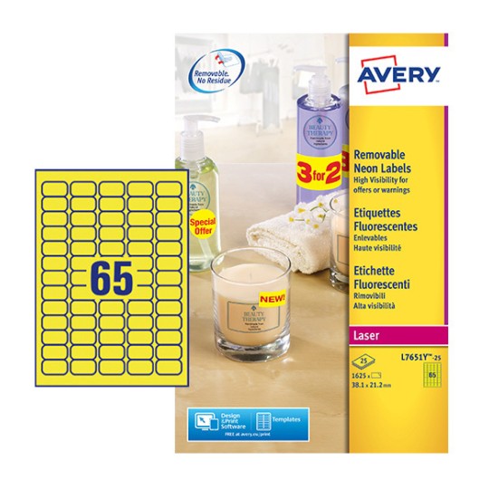 Neon Etiketten L7651Y-25 Inhoud: 1.625 Etiketten / 25 Vellen