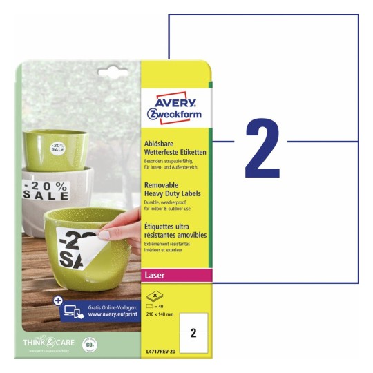 Weerbestendige etiketten L4717REV-20 Inhoud: 40 Etiketten / 20 Vellen