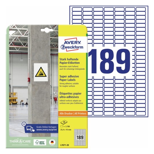 Sterk klevende papieren etiketten L7871-20 Inhoud: 3.780 Etiketten / 20 Vellen