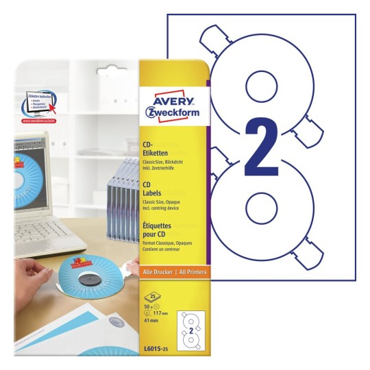 CD etiketten L6015-25 Inhoud: 50 Etiketten / 25 Vellen