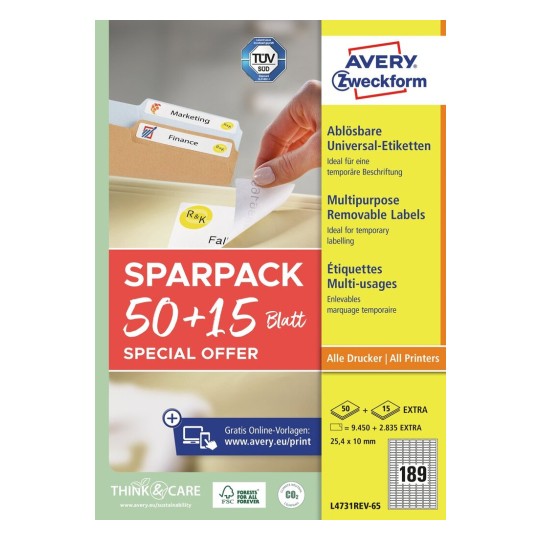 Afneembare universele etiketten L4731REV-65