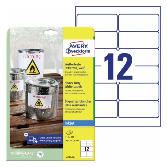 Weerbestendige etiketten J4776-10 Inhoud: 120 Etiketten / 10 Vellen
