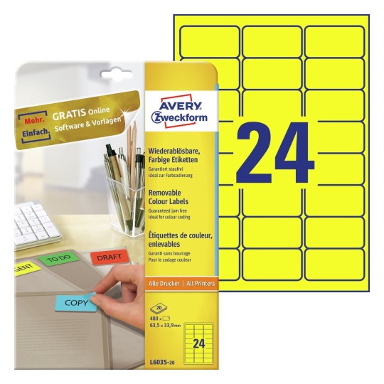 Gekleurde etiketten L6035-20 Inhoud: 480 Etiketten / 20 Vellen