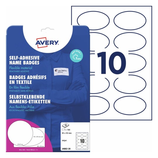 Zelfklevende ovale naambadges J4882-20 Inhoud: 200 Etiketten / 20 Vel