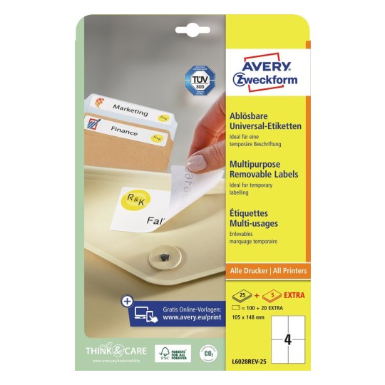 Afneembare universele etiketten L6028REV-25