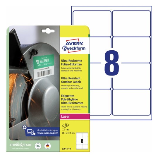 Ultra-resistente etiketten L7914-10 Inhoud: 80 Etiketten / 10 Vellen