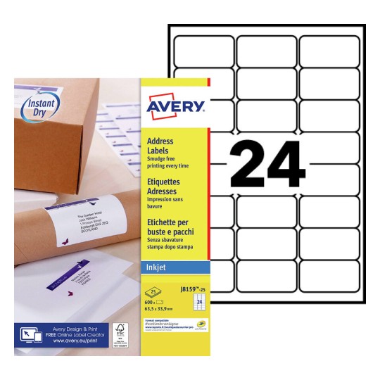 Adresetiketten J8159-25 Inhoud: 600 Etiketten / 25 Vellen
